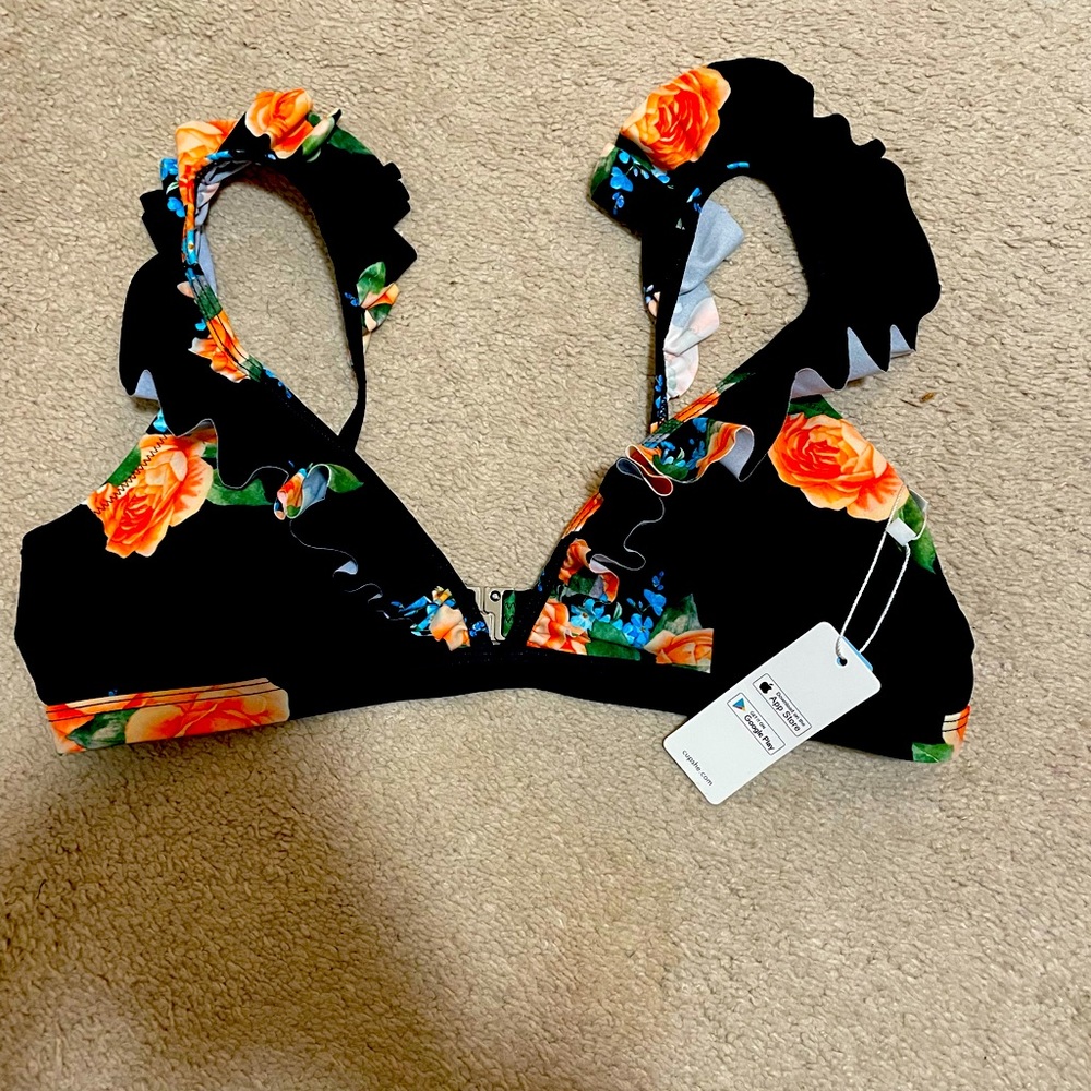 Cupshe Navy Blue & Floral Bikini Top